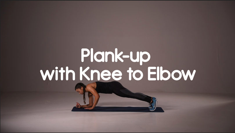 Plank Up with Knee to Elbow HIIT Exercise Group HIIT